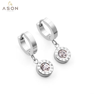 ASON Lovely Roman Numerals Pendant Earrings with Cubic Zirconia for Women Girls Dangle Earring Accessories Jewelry Gift