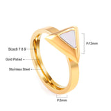 ASON Gold Color Trendy Style Stainless Steel Triangle Ring With White Shell For Women Party Jewelry Accessory Daily Wear