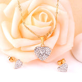 ASON Love's Heart Cubic Zirconia Pendant Necklace Earring Fashion Party Wedding Accessories Stainless Steel Necklaces