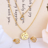 ASON Bridal Hollow Flower Pendant Necklace Small Stud Earrings Jewelry Set Gold Color for Women Stainless Steel For Women