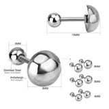 ASON Size 4mm/6mm/8mm Oval Ball Screw Piercing Stud Earrings Silver Color for Women Stainless Steel Wholesale Boho Jewelry