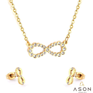 ASON 316L Stainless Steel Cubic Zirconia Dainty Infinity Pendant Necklace with Earrings Jewelry Set for Women Party Gift