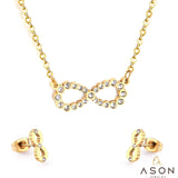 ASON 316L Acero inoxidable Zirconia cúbica delicado infinito colgante collar con pendientes conjunto de joyería para mujer regalo de fiesta