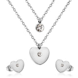 ASON 316L Stainless Steel Heart Love Gold Bridal Wedding Jewelry Set for Women Necklace Pendant Small Stud Earring