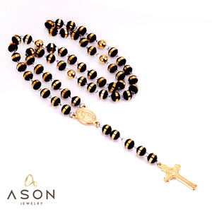 ASON-Rosarios católicos escapulares largos, collares con colgante de cruz cristiana de acero inoxidable para mujeres y hombres, gargantillas de joyería