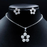 ASON 316L Stainless Steel Zircon Gold Bridal Wedding Jewelry Sets for Women Round Necklace Pendant Small Stud Earring