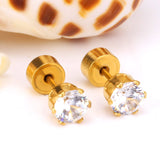 ASON Small Round Cubic Zirconia Size 3mm to 5mm Gold Color Piercing Stud Earring Stainless Steel Anti-allergy Jewelry Women