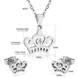 ASON Crown Pendant Necklace Charm Small Piercing Stud Earrings Jewelry Sets Gold Color Stainless Steel For Women