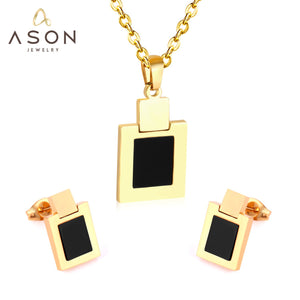 ASON Necklace Earring Sets Stainless Steel Black Shell Pendant Necklace Bijoux Children Jewelry For Girl Earrings Party