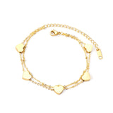 ASON Multi-layer Heart Charm Bracelet Gold Color Stainless Steel Bangle with Extender for Women Girl Fashion Jewelry Gift