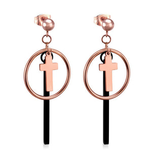 Pendientes de Cruz de oro rosa, conjunto de pendientes colgantes para mujer, joyería de moda, pendientes redondos grandes brincos oorbellen