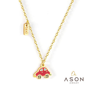 ASON Cute Red Little Car Pendant Necklace 316L Stainless Steel Cartoon Taxi Necklace for Women Fashion Jewelry Accessories