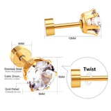 ASON Stainless Steel Round Cubic Zirconia Piercing Stud Earrings Women Girl Gold Color Earring Fashion Jewelry Party Gift