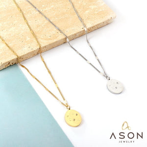 ASON classique étiquette ronde étoiles lune motif pendentif à breloque collier couleur or en acier inoxydable pour femmes hommes bijoux ras de cou