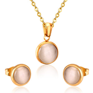 Opal Shell Dubai Wedding Bridal Christmas Jewelry Sets Pendant Necklace Earring For Women Gold Indian Jewellery Set