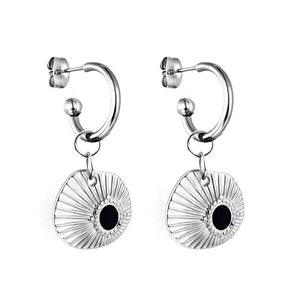 Boucles d'oreilles pendantes chics en acier inoxydable pour femmes, couleur or, coquille noire, pendentif goutte d'huile, cerceau, Clips d'oreille, cadeaux 