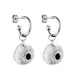 Boucles d'oreilles pendantes chics en acier inoxydable pour femmes, couleur or, coquille noire, pendentif goutte d'huile, cerceau, Clips d'oreille, cadeaux 