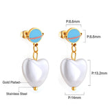 Imitation Pearl Exquisite Pendientes Earrings Stainless Steel Trendy 2022 Dangle Blue Earring Heart Elegant Jewelry