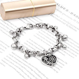 ASON Silver Color 316L Stainless Steel Bangle Heart Pendant Bracelet with Steel Ball Charm for Women Jewelry Party Gift