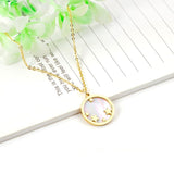 ASON Fashion 18mm Chain Round Star Shell Pendant Necklace Gold Color Stainless Steel for Women Party Gift Fashion Jewelry