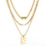 Collier carré vert brillant en zircone pour femmes, pendentif carré Triple multicouche, chaînes mixtes, Collier épais 