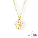 ASON Cute Flower Round Pendant Necklace Gold Color Stainless Steel Charm Choker Necklaces for Women Jewelry Accessories