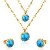 Gold Color Round Double Chain Pendant Necklaces Earrings For Woman jewelry Set Valentine Presents parures bijoux