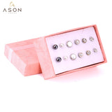 ASON 6Pairs/Box Punk Style Mixed Shape Piercing Stud Earrings Jewelry Sets Stainless Steel Silver Color Women Men Jewelry