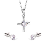 Fashion Cross With Crystal Stainless Steel Pendant Necklaces Sets For Ladies Luxurious Wedding Jewelry Free Chain