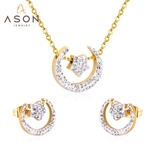 ASON – ensemble de bijoux bohème pour femmes, accessoire en acier inoxydable, couleur or, pendentif étoile de lune, collier, Piercing, boucles d'oreilles