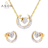 ASON Bohemian Jewelry Sets Accessory Stainless Steel Gold Color Moon Star Pendant Necklace Piercing Stud Earrings For Women