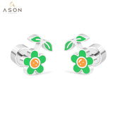 ASON Lovely Children's Stud Earrings 316L Stainless Steel Green Flower Leaf Cartoon Small Earrings for Girl Gifts Jewelry