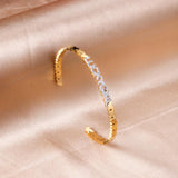 Lucky Gift For Friends Open Bracelets Luxury Women's Bangles Gold Color With Shiny Zirconia Stone Office Dailywear