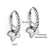 Stainless Steel Textured Metal Star Pendant Drop Huggie Earrings For Women Girls Vintage Waterproof Temperament Hoops