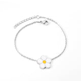 ASON Fashion Big White Flower Pendant Bracelet 316L Stainless Steel Bangle 18cm+3cm Length for Women Jewelry Accessories