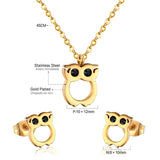 ASON Cute Owl Pendant Necklace Piercing Stud Earrings Jewelry Sets Stainless Steel Gold Color For Women Wholesale Fashion