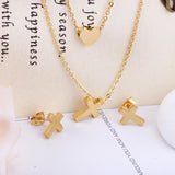 ASON Jewelry Sets for Party Stainless Steel Double Chains Necklace Gold Color Cross Piercing Stud Earring Fashion Jewelry