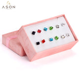 ASON Female Earrings Stainless Steel 4mm 6mm Geometry Cubic Zircona Stud Earrings Fashion Accessories Party Wholesale