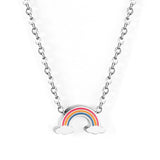 ASON Rainbow Charm Pendant Chain Necklace Gold Color Stainless Steel Necklace for Women Girl Lovely Gift Jewelry Chokers