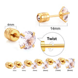 ASON Twist Back blanco redondo Zirconia cúbica Piercing Stud pendiente Color oro Acero inoxidable moda para mujer joyería diaria