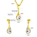 ASON 316L Stainless Steel Gold Bridal Wedding African Jewelry Sets for Women 2022 Water Drop Necklace Pendant Drop Earring