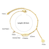 ASON Gold Color Letter M and Smile Face Charm Anklet Stainless Steel Foot Chain for Women Fashion Jewelry Party Gift