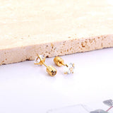 ASON Twist Back White Round Cubic Zirconia Piercing Stud Earring Gold Color Stainless Steel Fashion For Women Daily Jewelry