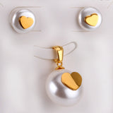 ASON Imitation Pearl Bridal Wedding Jewelry Set for Women Stainless Steel Pendant Necklace Small Stud Earring Gold Color