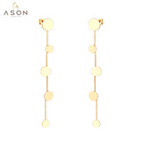 ASON Trendy Dangle Round Pendants Piercing Drop Earrings Gold Color Stainless Steel for Women Party Gift Fashion Jewelry