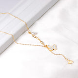 ASON Shell Butterfly Pendant Necklace with Imitation Pearl Stainless Steel Chain for Women Fashion Jewelry Accessories