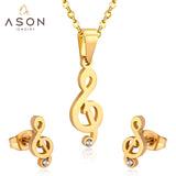 ASON Gold Color 316L Stainless Steel Jewelry Sets for Women 2019 Music Pendant Necklace Small Stud Earrings for Femme