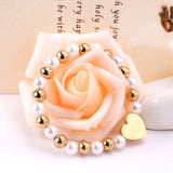 ASON Heart Shape Pendant 8mm Ball Beaded With Imitation Pearl Chain Bracelets Gold Color Stainless Steel For Women Jewelry