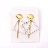 ASON New Classic Style Gold Color Square Dangle Earrings Stainless Steel Unique Long Tube Pendants Earrings for Girl