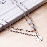 ASON Double Chain Baroque Pearl Trendy Necklace Believe In Love Pendant Choker Silver Color Fashion Jewelry Party Gift